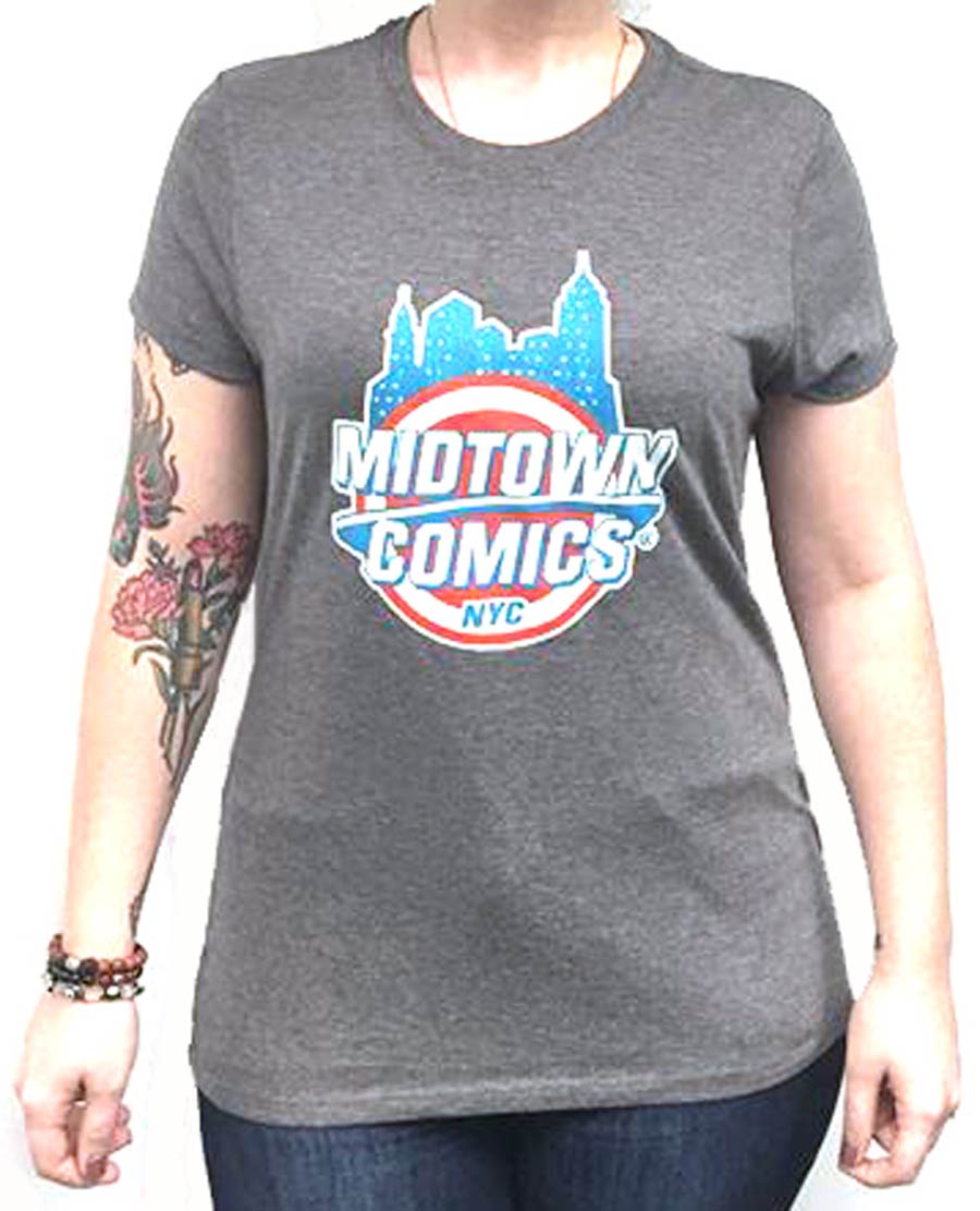 Midtown Comics Shield Logo Juniors Darker Grey T-Shirt Large