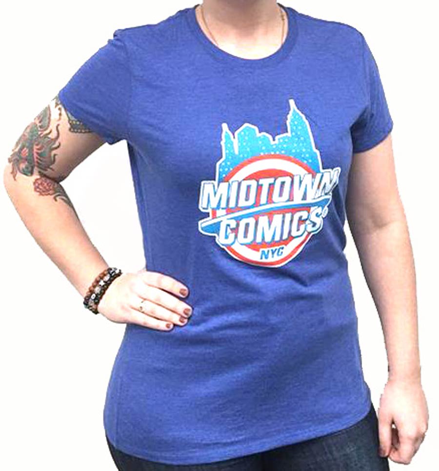 Midtown Comics Shield Logo Juniors Royal Blue T-Shirt Large