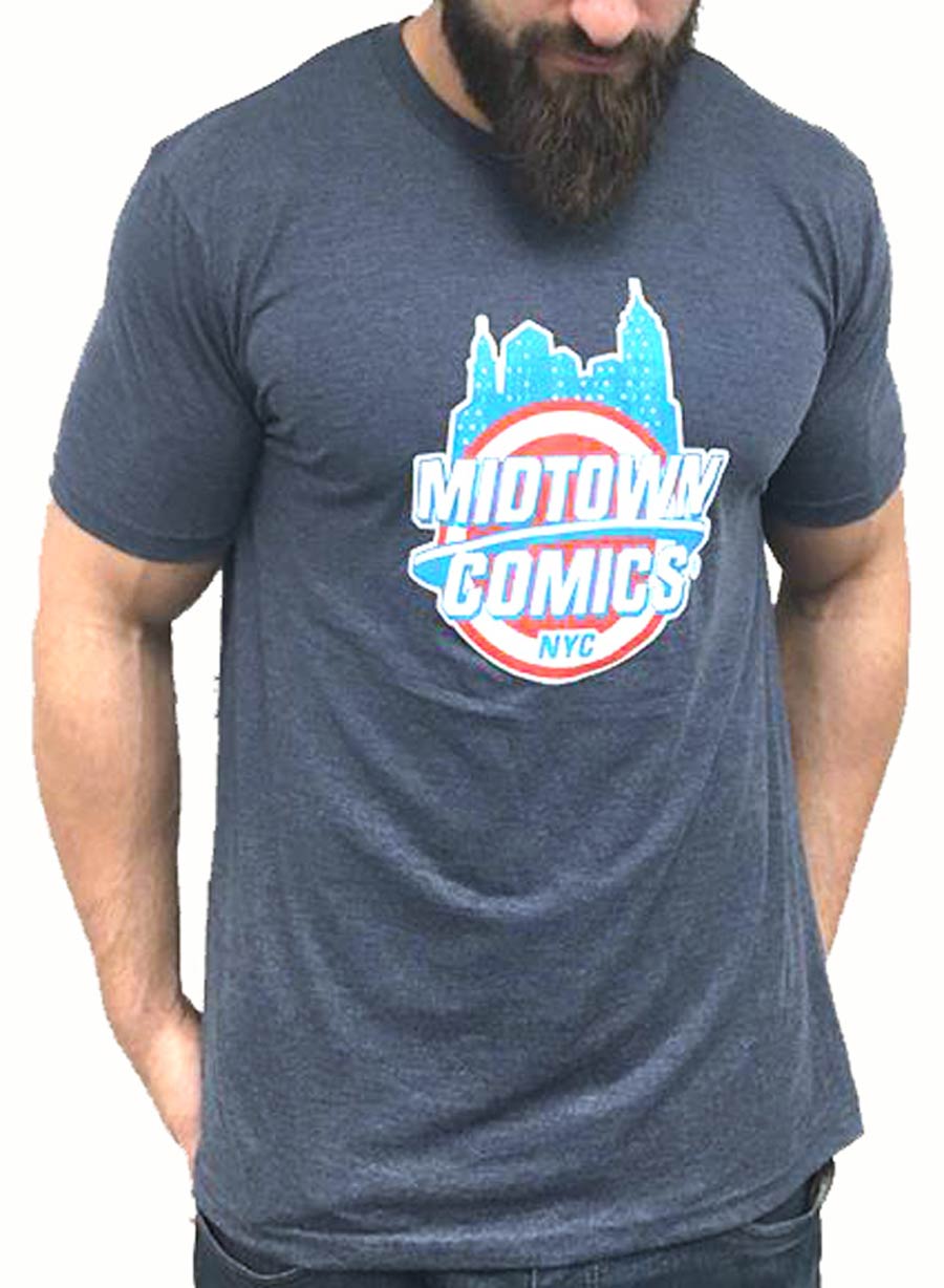 Midtown Comics Shield Logo Mens Navy T-Shirt Large