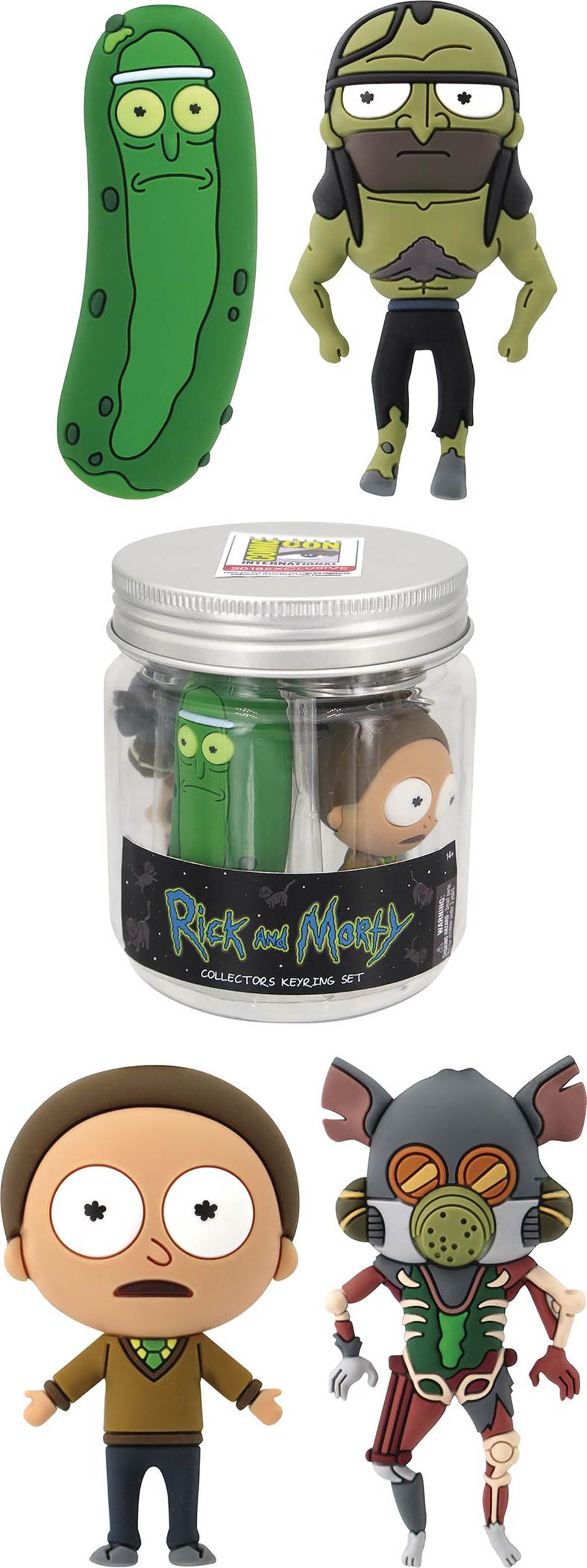 Rick And Morty Pickle Jar 3D Foam Keyring Convention Exclusive Set