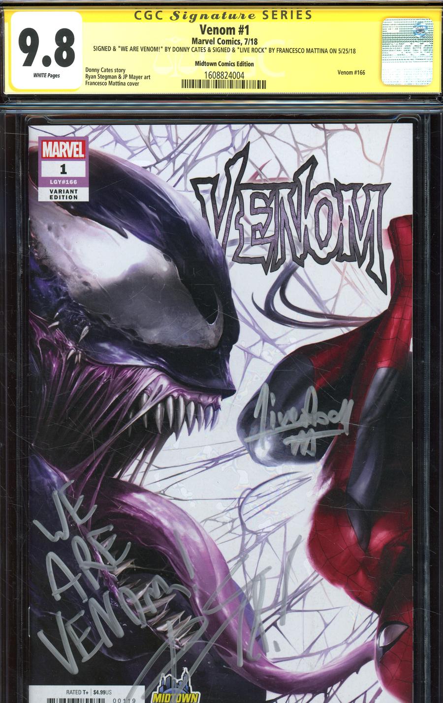 Venom Vol 4 #1  Midtown Exclusive Francesco Mattina & Will Sliney Connecting Variant Cover Signed By Francesco Mattina & Donny Cates CGC 9.8 (Left Sid