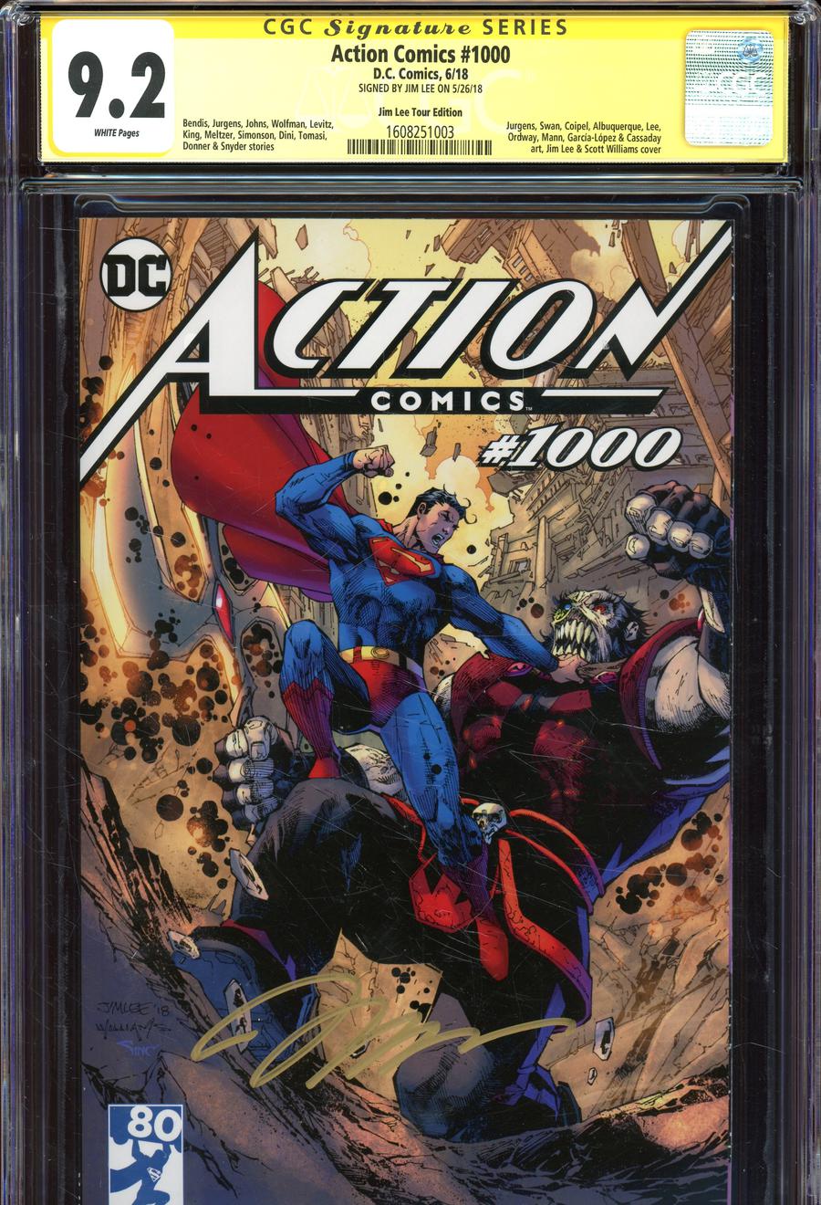 Action Comics Vol 2 #1000 Cover Z-Z Variant Jim Lee Tour Cover Signed By Jim Lee CGC 9.2