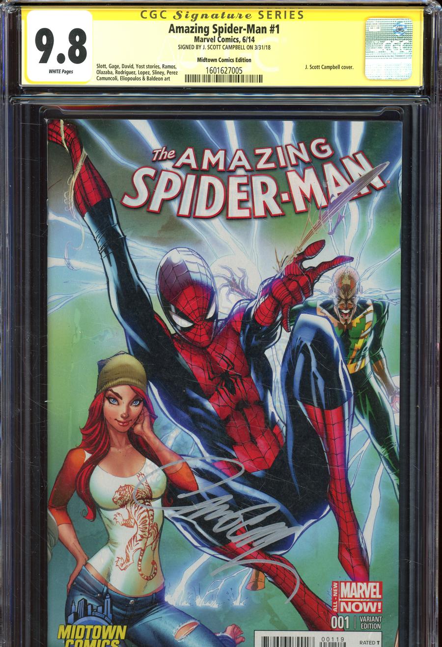 Amazing Spider-Man Vol 3 #1  Midtown Exclusive J Scott Campbell Connecting Color Variant Cover Signed By J Scott Campbell CGC 9.8 (2 of 3)