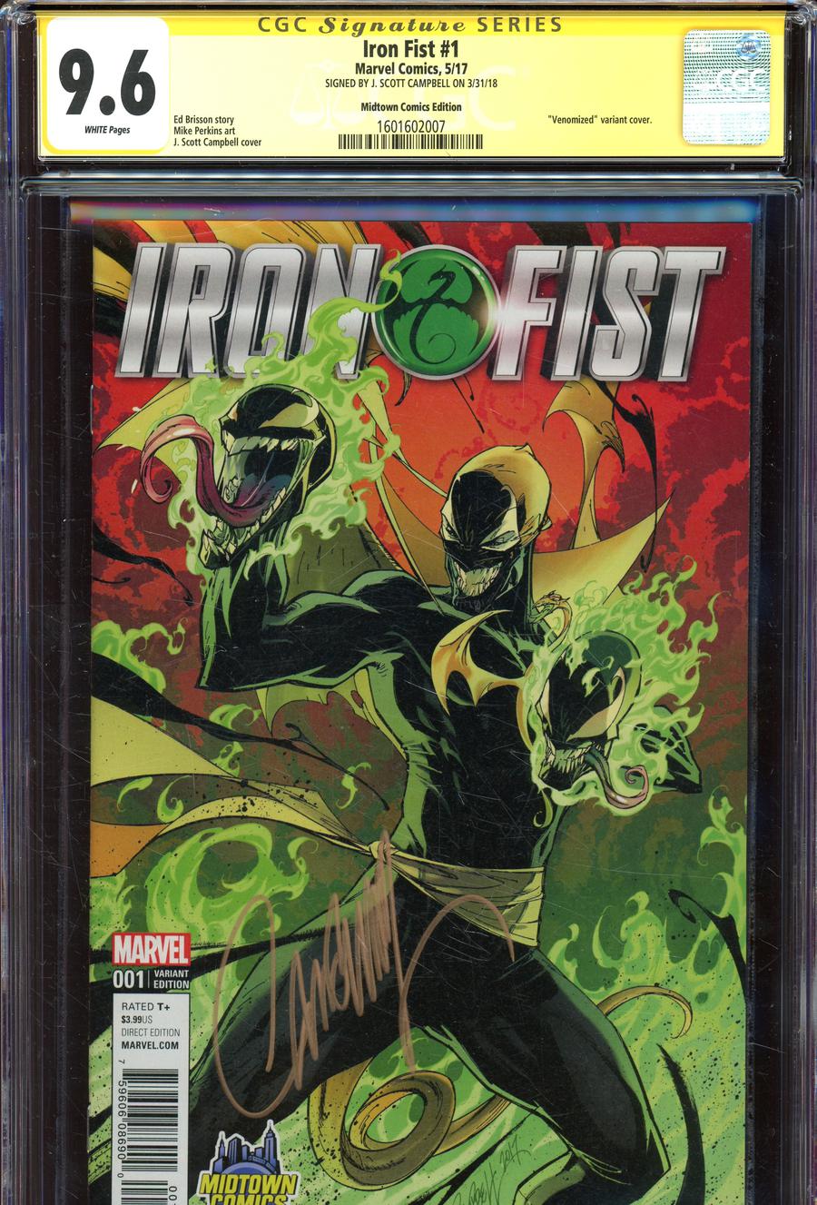 Iron Fist Vol 5 #1  Midtown Exclusive J Scott Campbell Venomized Color Variant Cover Signed By J Scott Campbell CGC 9.6
