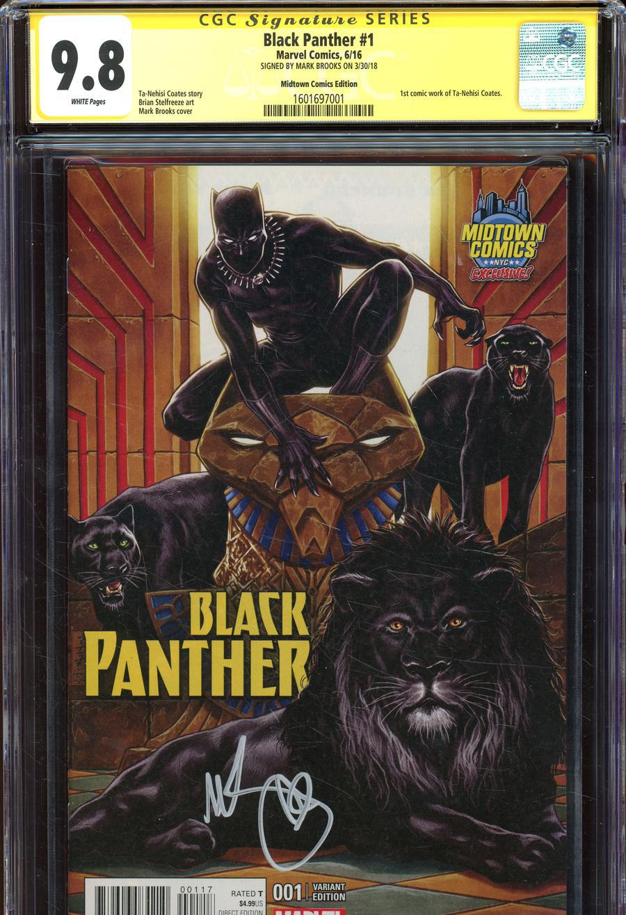 Black Panther Vol 6 #1  Midtown Exclusive Mark Brooks Variant Cover Signed By Mark Brooks CGC 9.8