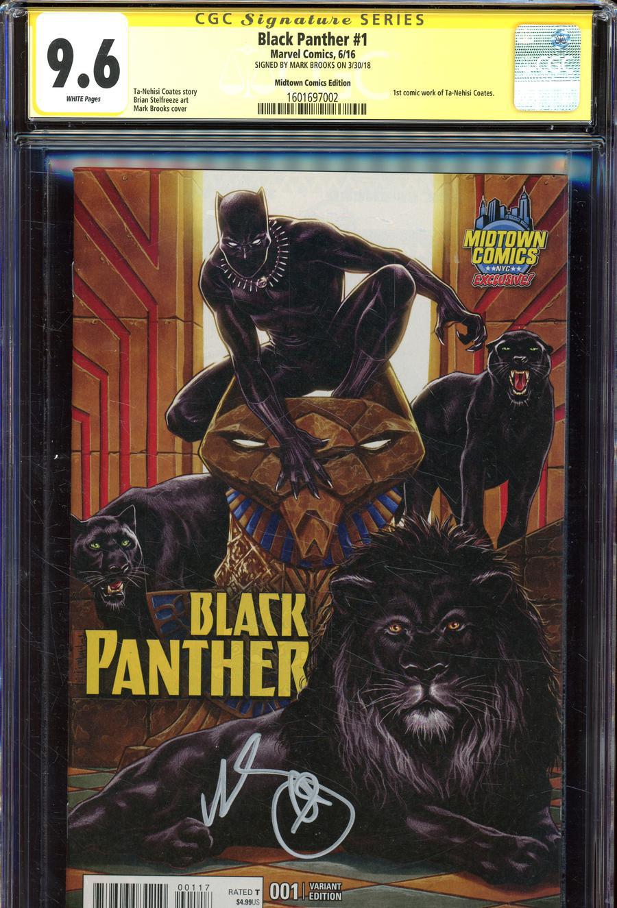 Black Panther Vol 6 #1  Midtown Exclusive Mark Brooks Variant Cover Signed By Mark Brooks CGC 9.6