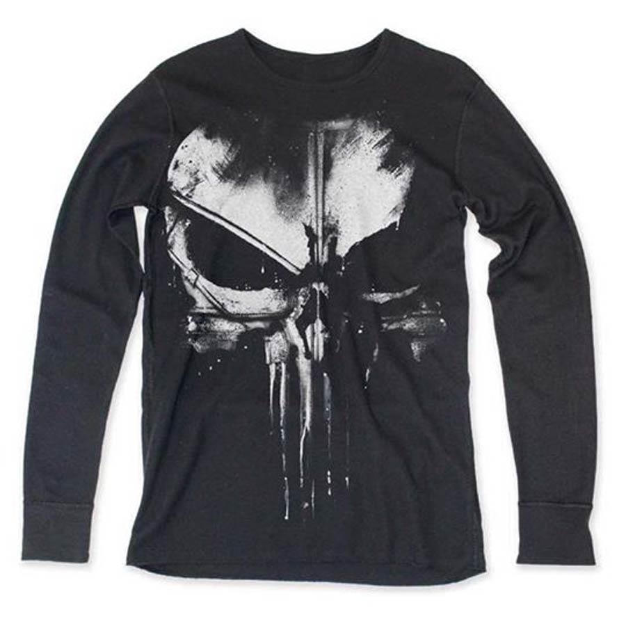 Daredevil Distressed Punisher Thermal Black Mens Long Sleeve Shirt Large