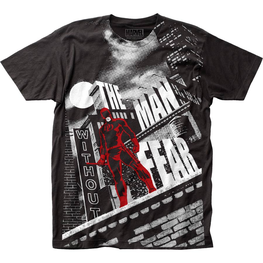 Daredevil Without Fear Big Print Subway Fitted Black T-Shirt Large