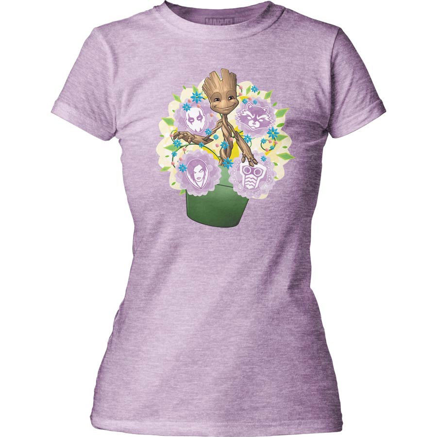 Guardians Of The Galaxy Groot And Friends Lilac Juniors T-Shirt Large