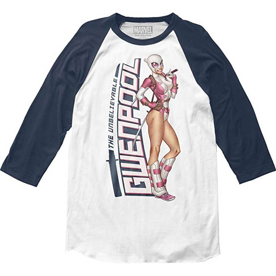 Gwenpool Swords Baseball Jersey White/Navy T-Shirt Large