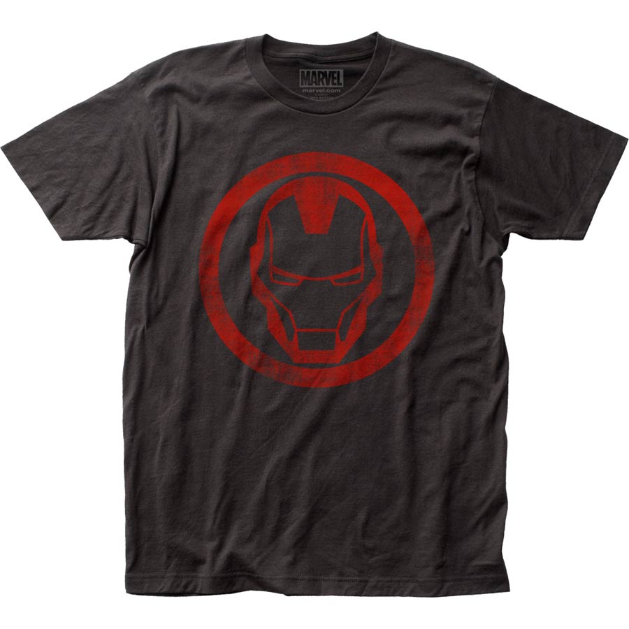 Iron Man Distressed Icon Fitted Jersey Coal T-Shirt Large
