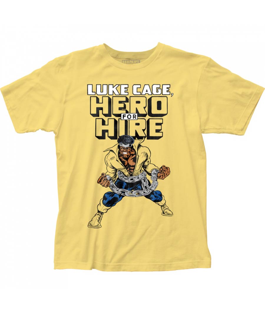 Luke Cage Hero For Hire Fitted Jersey Banana T-Shirt Large