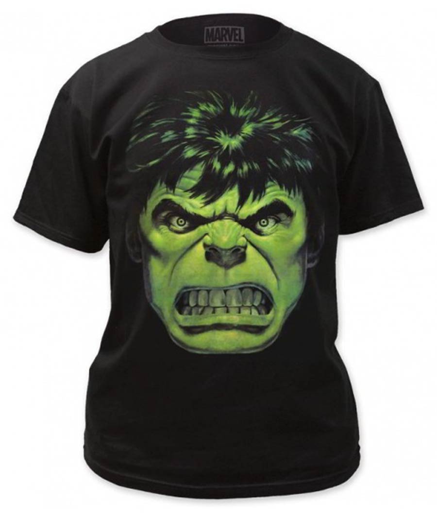 Incredible Hulk Angry Face Black Mens T-Shirt Large