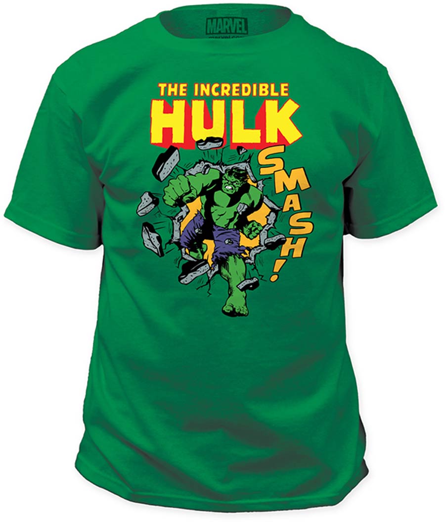 Incredible Hulk Smash Kelly Green Mens T-Shirt Large
