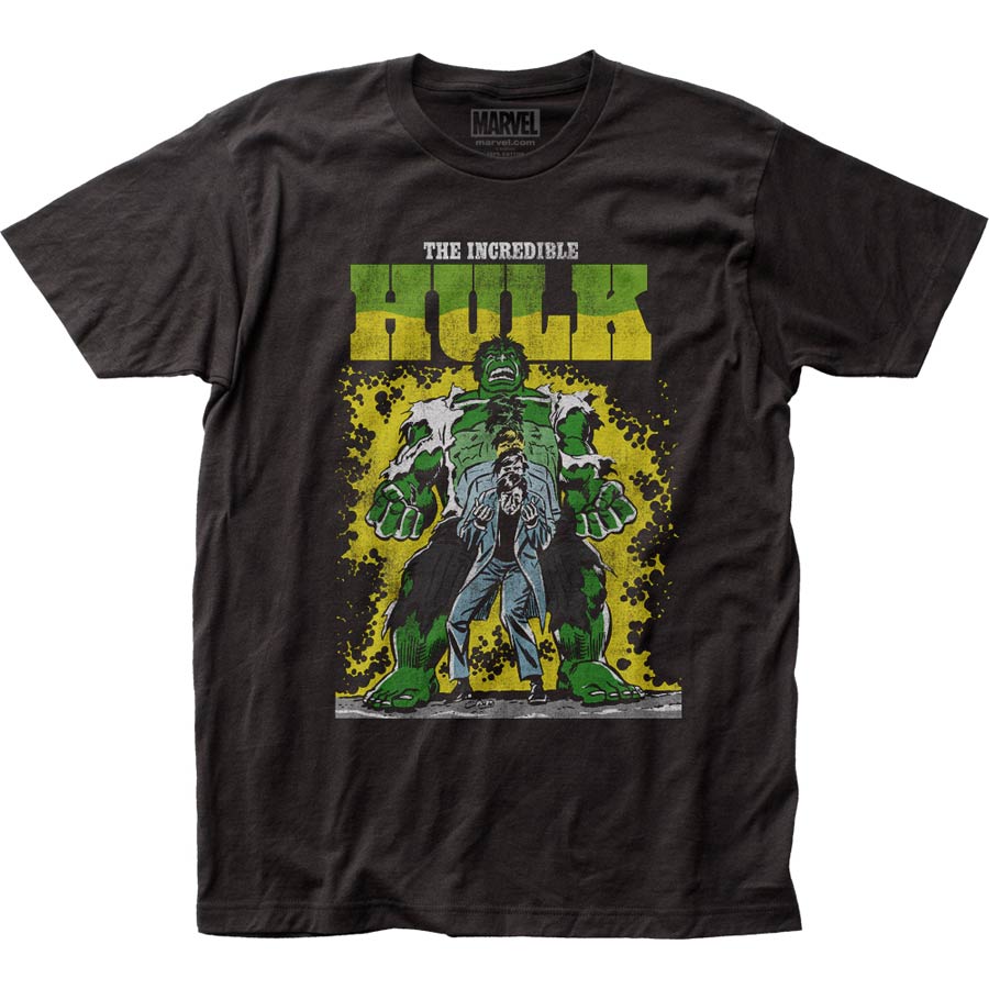 Incredible Hulk Transforming Fitted Jersey Black T-Shirt Large