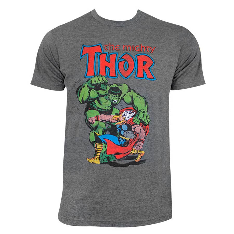 Thor vs Hulk Fitted Jersey Heather Charcoal T-Shirt Large