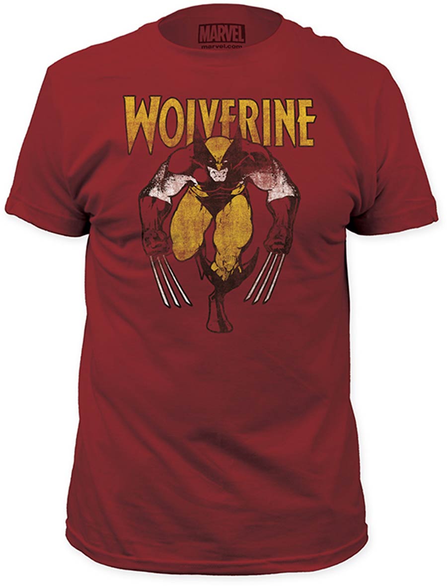 Wolverine On Red Fitted Jersey Vintage Red T-Shirt Large