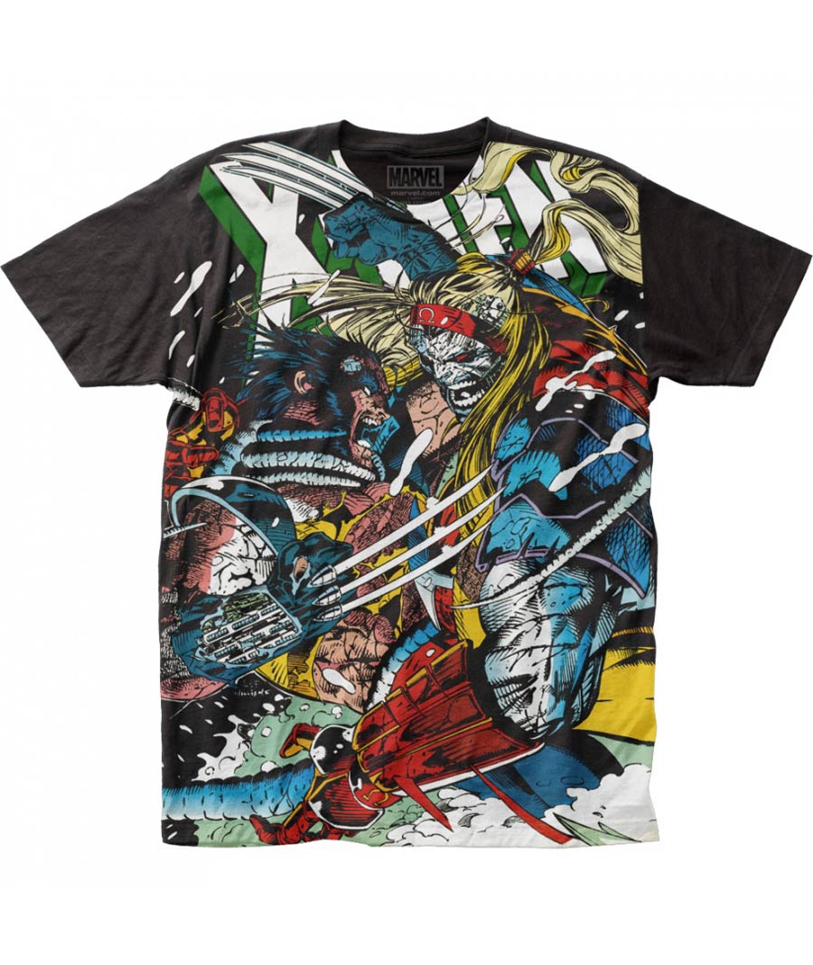 X-Men Wolverine vs Omega Big Print Subway Black T-Shirt Large