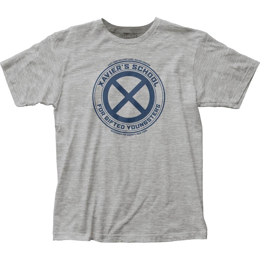 X-Men Xaviers School Fitted Jersey Athletic Heather T-Shirt Large
