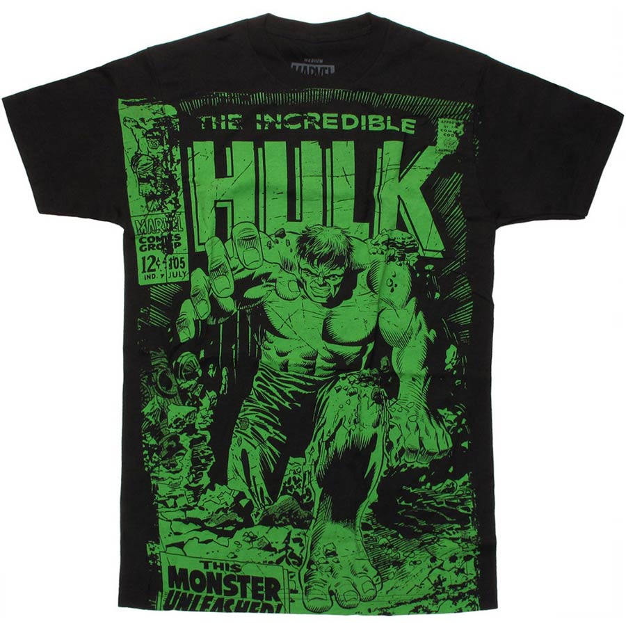 Incredible Hulk Monster Unleashed Big Print Subway Black T-Shirt Large