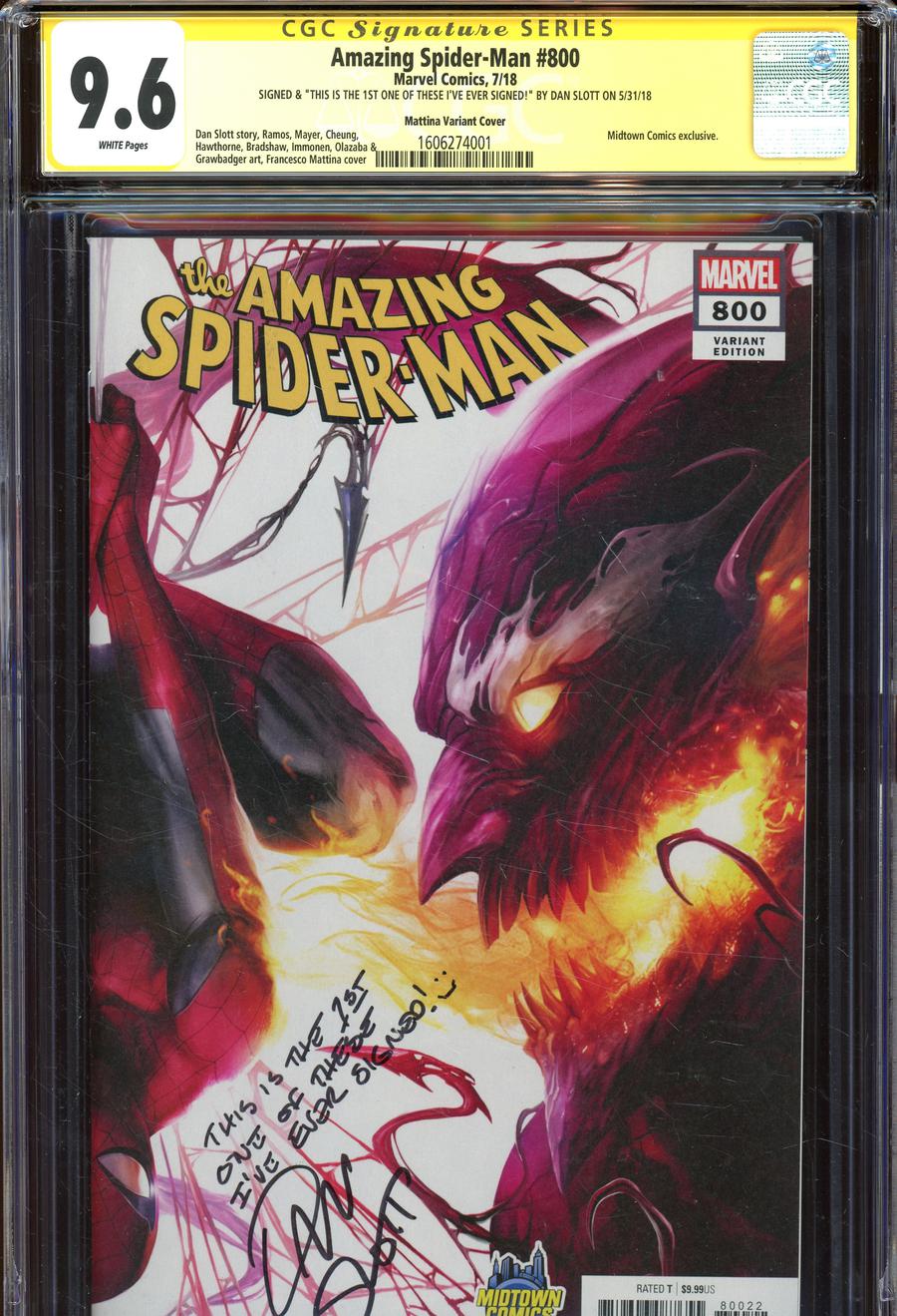 Amazing Spider-Man Vol 4 #800  Midtown Exclusive Francesco Mattina & Will Sliney Connecting Variant Cover Signed This Is The First Signed By Dan Slott
