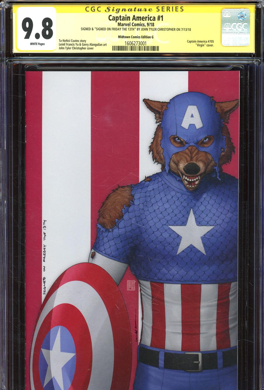 Captain America Vol 9 #1  Midtown Exclusive John Tyler Christopher Cover G Cap Wolf Virgin Variant Signed Signed On Friday The 13th By John Tyler Chri