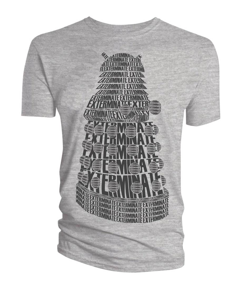 Doctor Who Dalek Exterminate Verbiage Gray T-Shirt Large