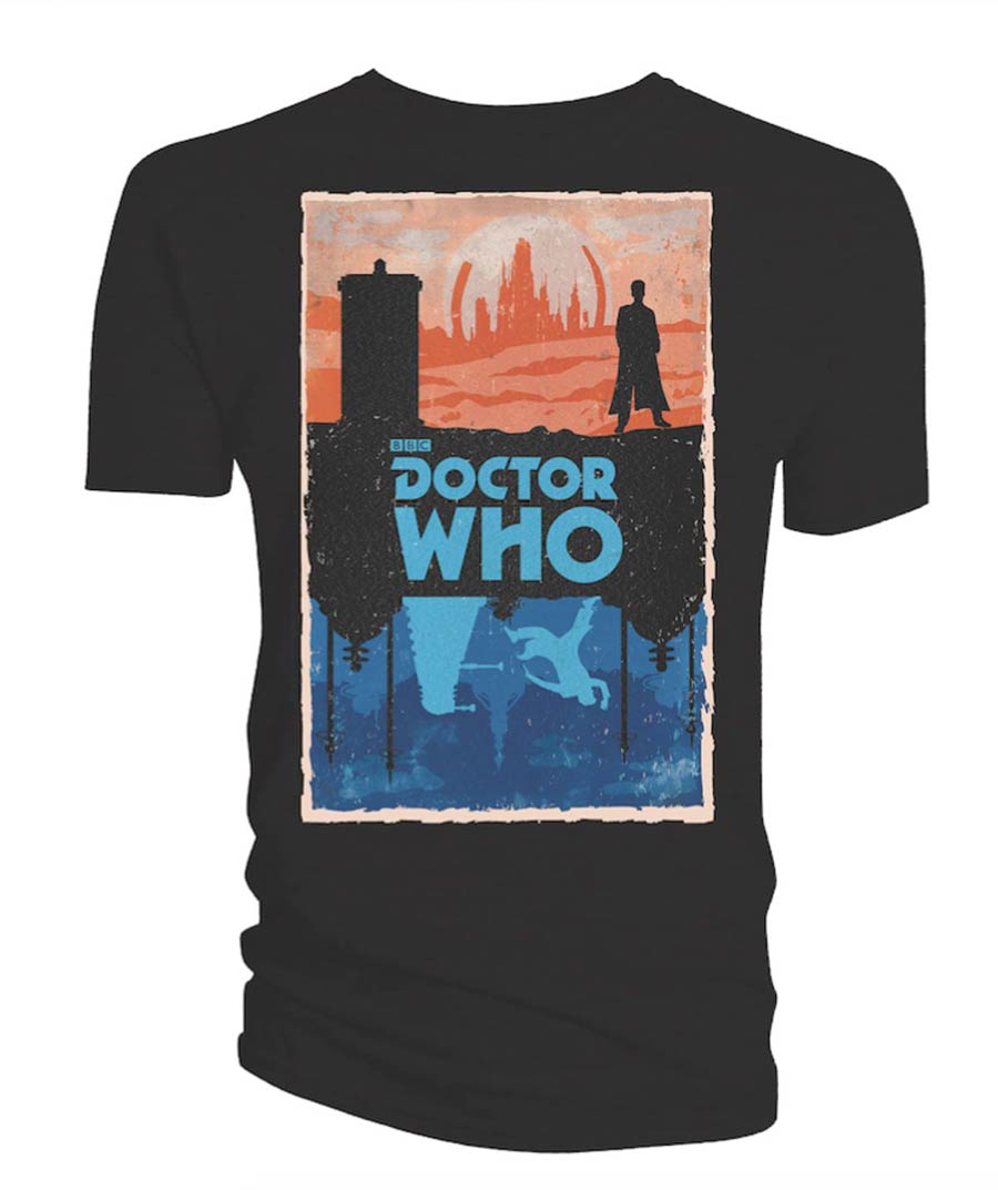 Doctor Who Gallifrey & Skaro Tourist Poster Black Womens T-Shirt Large