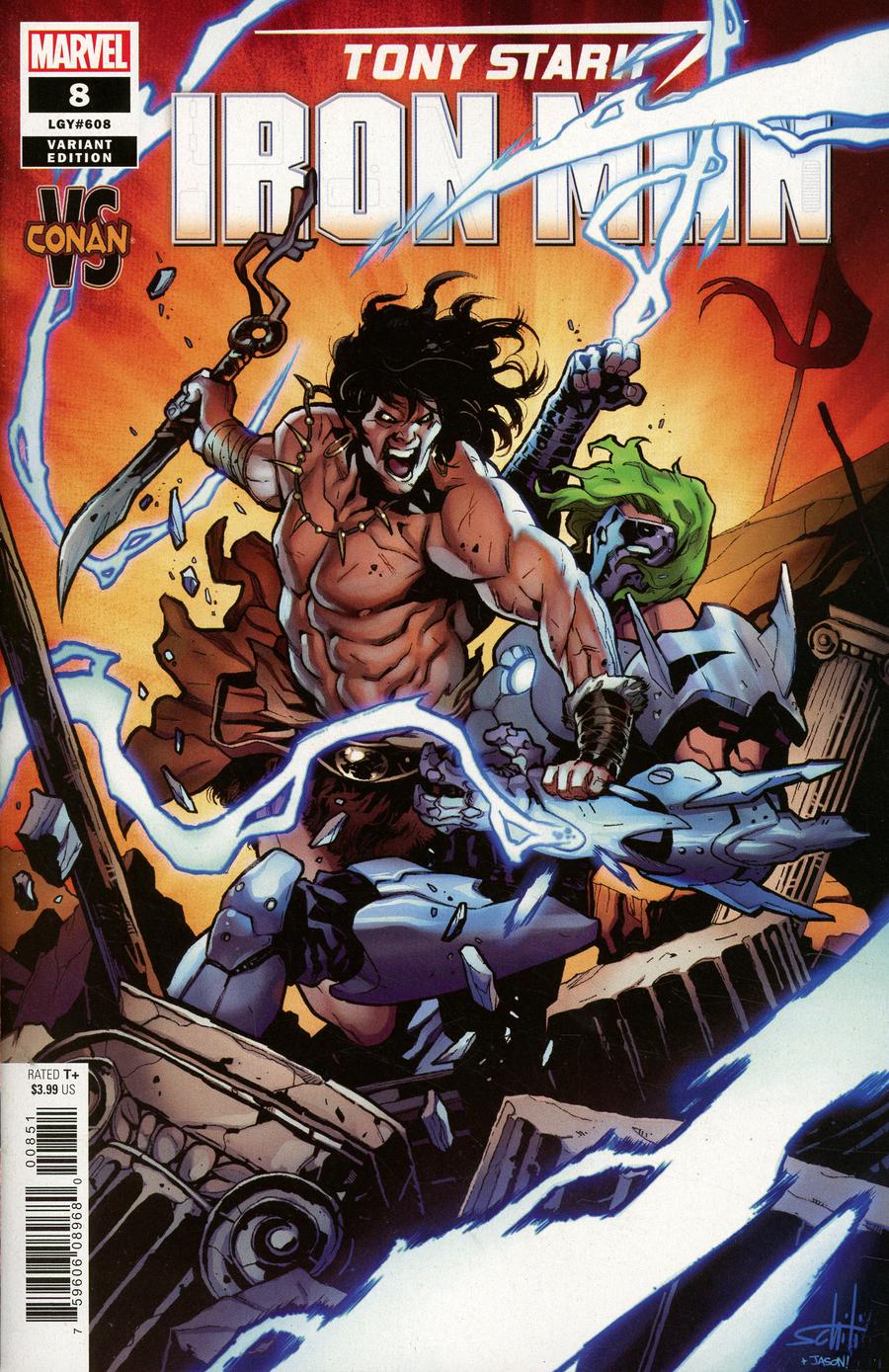 Tony Stark Iron Man #8 Cover C Variant Valerio Schiti Conan vs Marvel Villains Cover