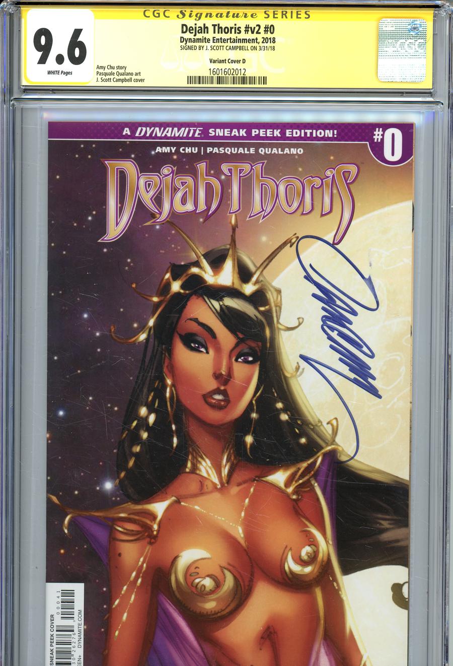 Dejah Thoris Vol 2 #0 Cover F Incentive J Scott Campbell Sneak Peek Variant Cover Signed By J Scott Campbell CGC 9.6