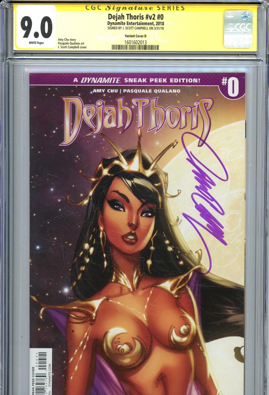 Dejah Thoris Vol 2 #0 Cover E Incentive J Scott Campbell Sneak Peek Variant Cover Signed By J Scott Campbell CGC 9.0