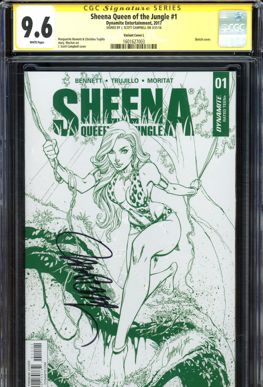 Sheena Vol 4 #1 Cover R Limited J Scott Campbell Jungle Green Premium Edition Signed By J Scott Campbell CGC 9.6