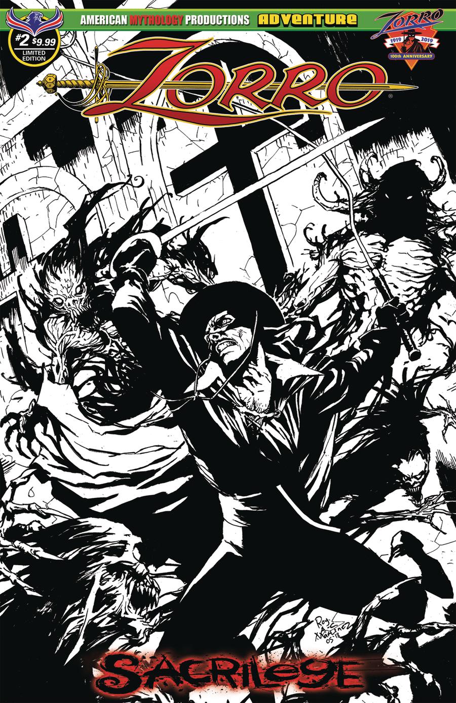 Zorro Sacrilege #2 Cover C Variant Roy Allen Martinez Black & White Limited Edition Cover