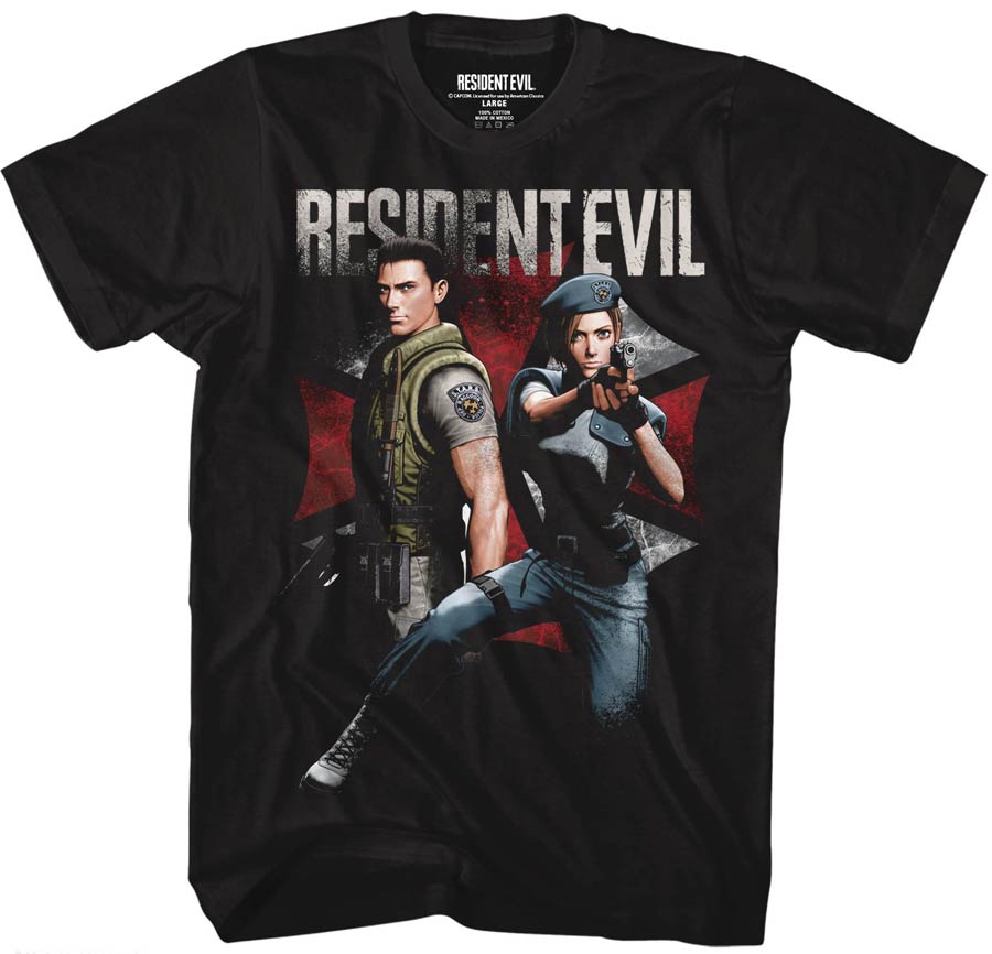 Resident Evil Chris And Jill Black T-Shirt Large