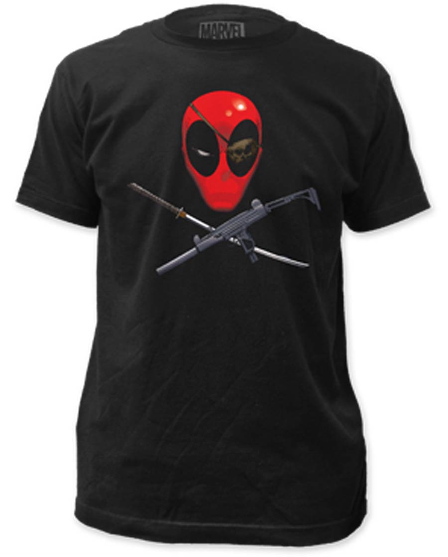 Deadpool Eyepatch Fitted Jersey Black T-Shirt Large