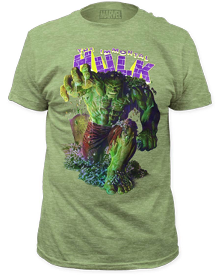 Incredible Hulk Immortal Hulk Fitted Jersey Heather Green T-Shirt Large
