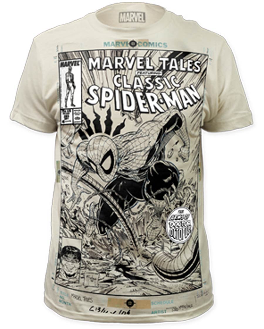 Spider-Man Cover Sketch Big Print Subway Vintage White T-Shirt Large