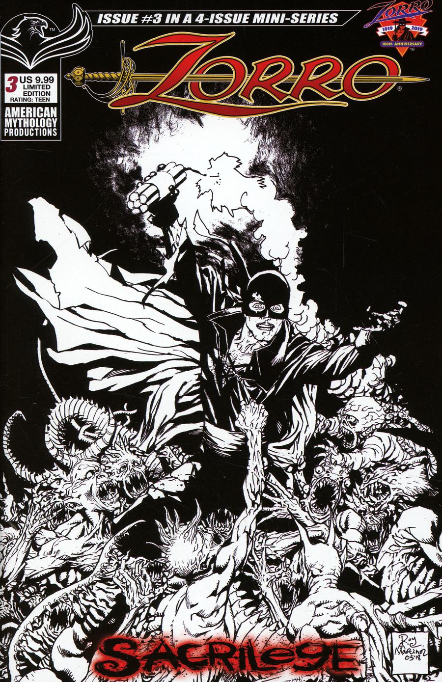 Zorro Sacrilege #3 Cover C Variant Mauricio Melo Visions Of Zorro Black & White Limited Edition Cover