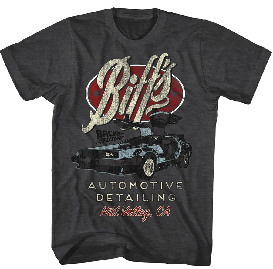 Back To The Future Biffs Automotive Detailing Charcoal T-Shirt Large