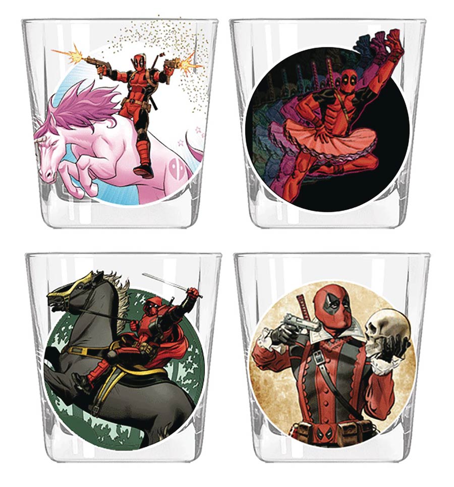 Marvel Heroes Deadpool Comic Art 9-Ounce 4-Piece Glass Set