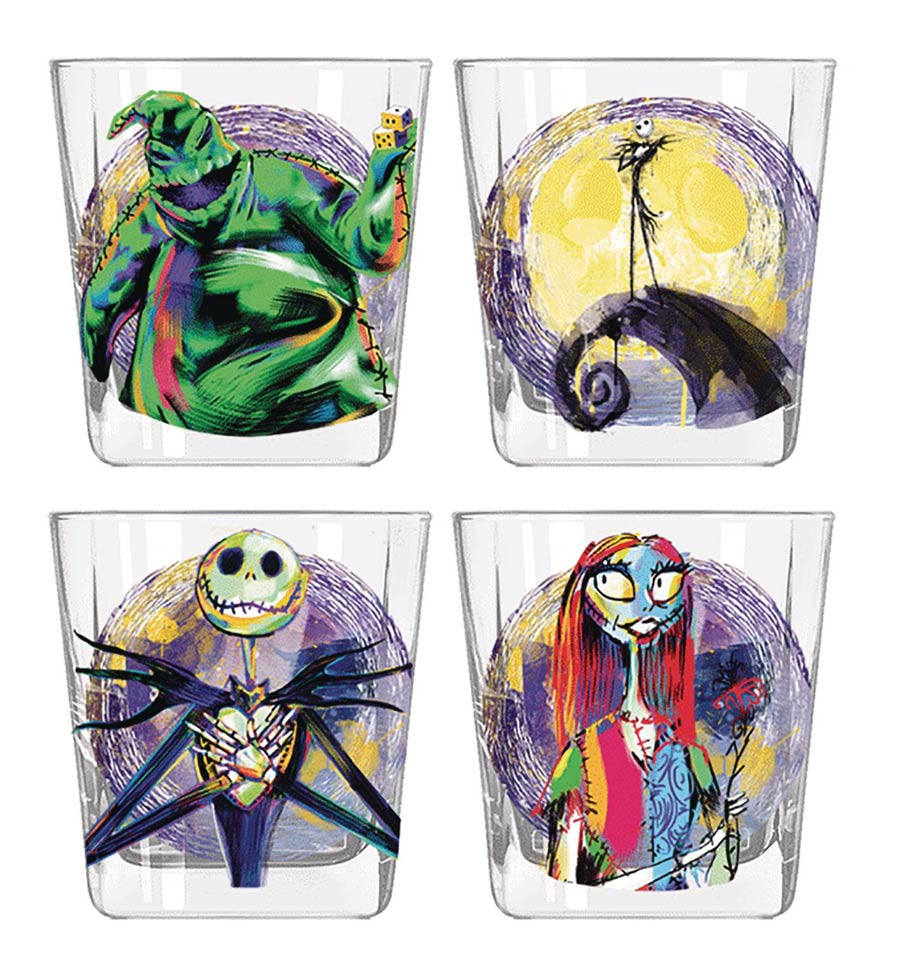 Nightmare Before Christmas Splatter Characters 9-Ounce 4-Piece Rocks Glass Set