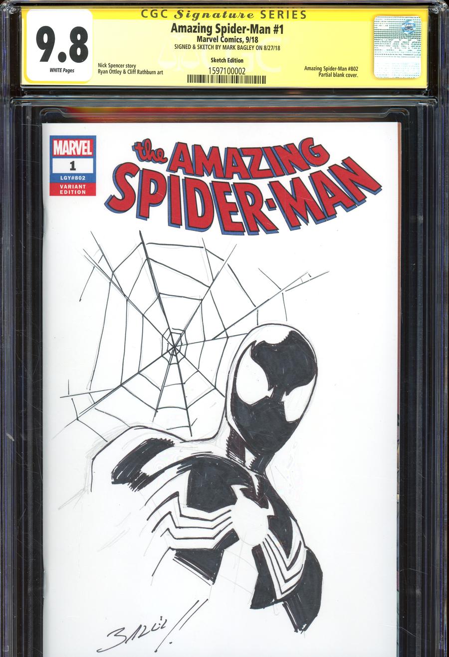 Amazing Spider-Man Vol 5 #1 Cover Z-Q Variant Mark Bagley Hand-Drawn Sketch Cover CGC 9.8 (Filled Randomly)