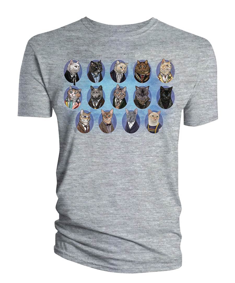 Doctor Who Doctor Cats Gray T-Shirt Large