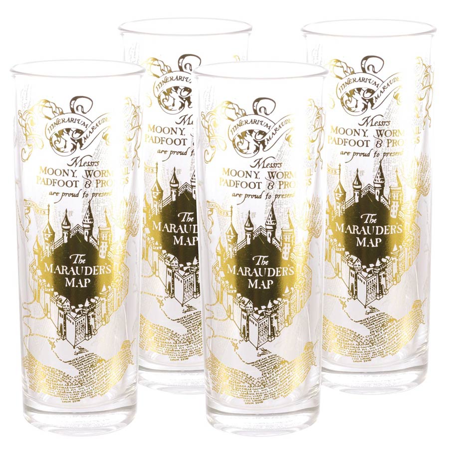 Harry Potter Gold Marauders Map 4-Pack Tall Glass