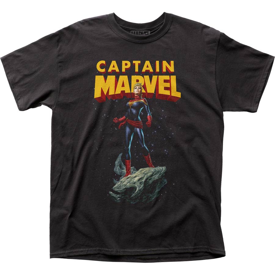 Captain Marvel Asteroid Mens Black T-Shirt Large
