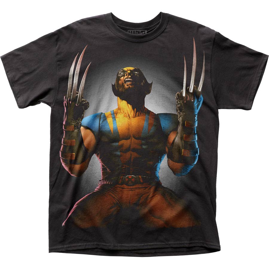 Wolverine Claws Drawn Big Print Subway Fitted Black T-Shirt Large