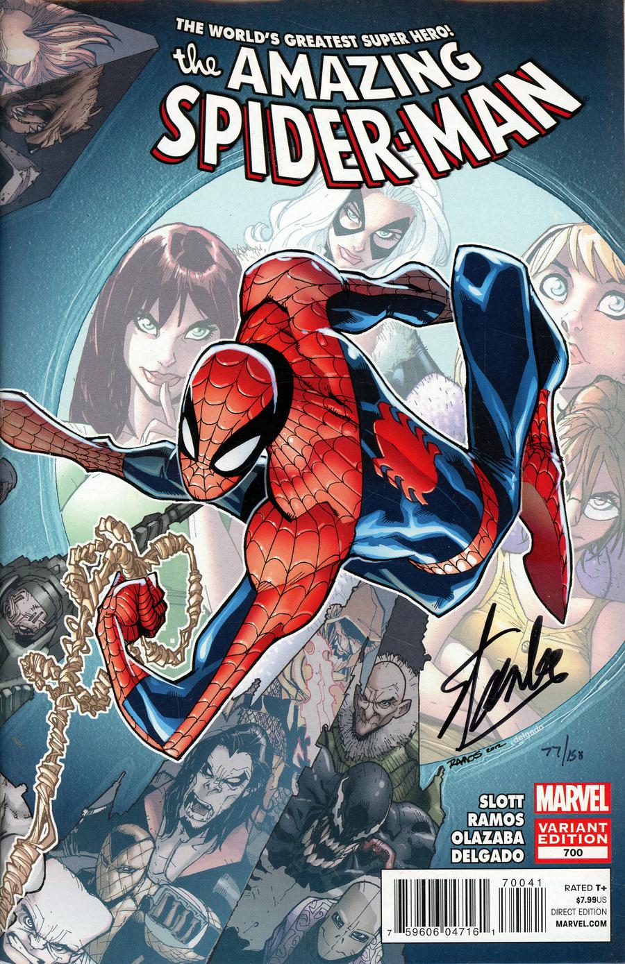 Amazing Spider-Man Vol 2 #700 Cover T DF Variant Humberto Ramos Wraparound Cover Signed By Stan Lee