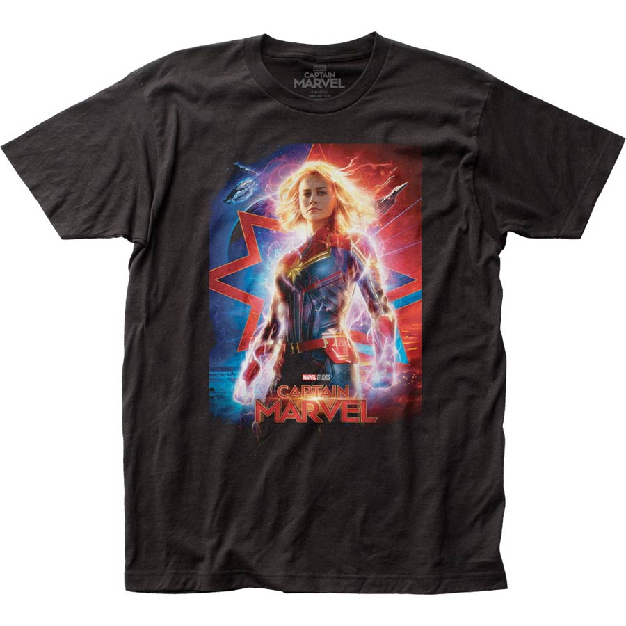 Captain Marvel Poster Fitted Jersey Black T-Shirt Large