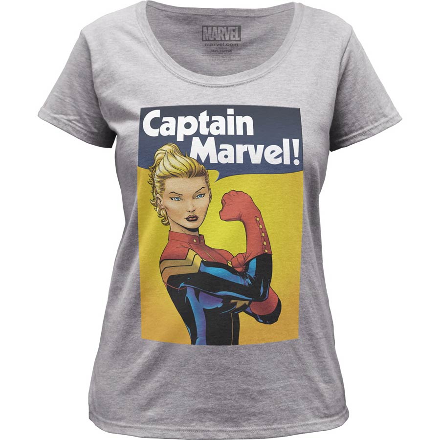 Captain Marvel Riveter Fitted Jersey Heather Grey Womens T-Shirt Large