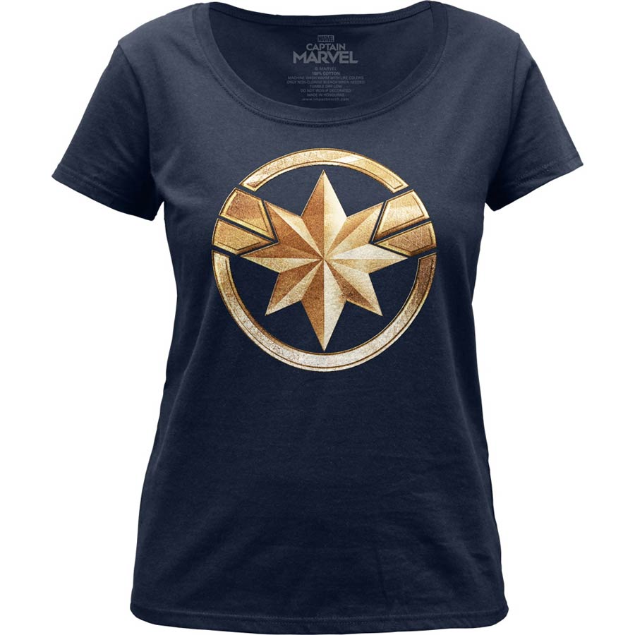 Captain Marvel Badge Fitted Jersey Navy Womens T-Shirt Large